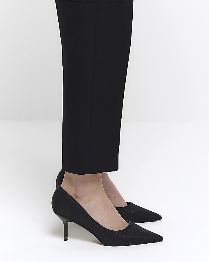 Black pointed toe heeled court shoes | River Island