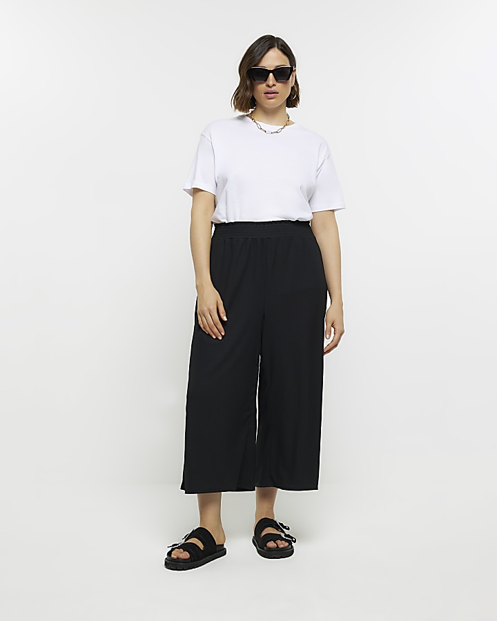 Black Shirred Waist Culottes