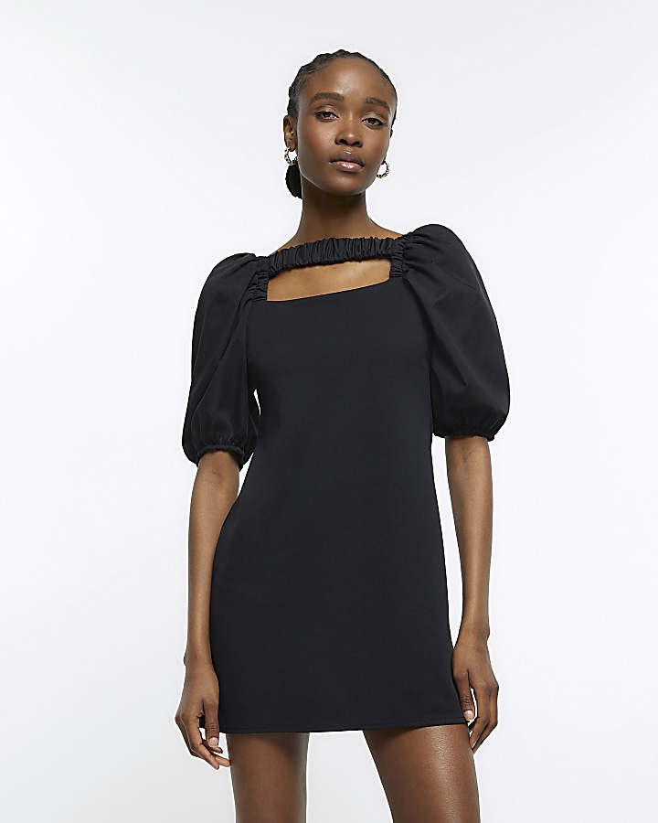 Black scuba cut out shift mini dress