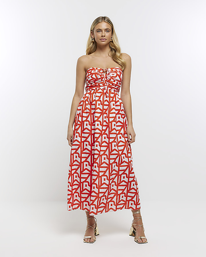 River island asymmetric dress in best sale red stripe