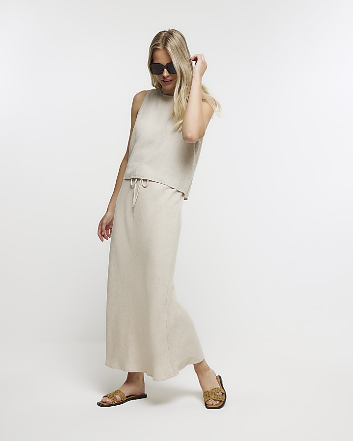 Linen skirt cheap tan