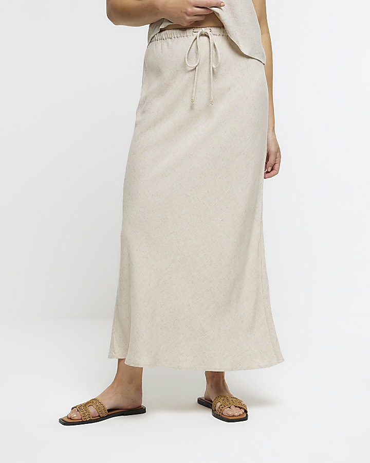 Beige midi skirt with linen