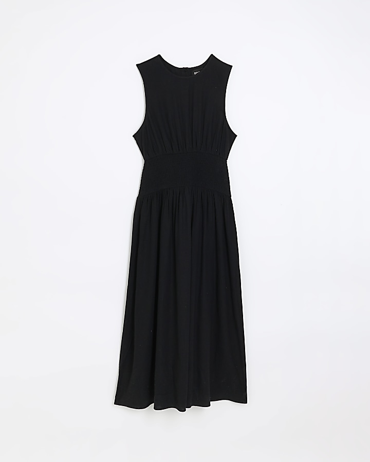Black midi dress with linen | River Island
