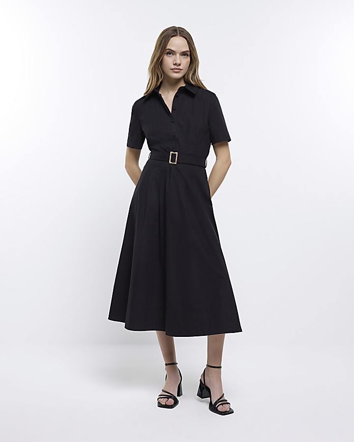 Black midi outlet shirt dress