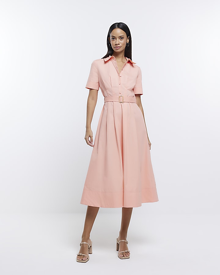 Midi shirt dress short on sale sleeve