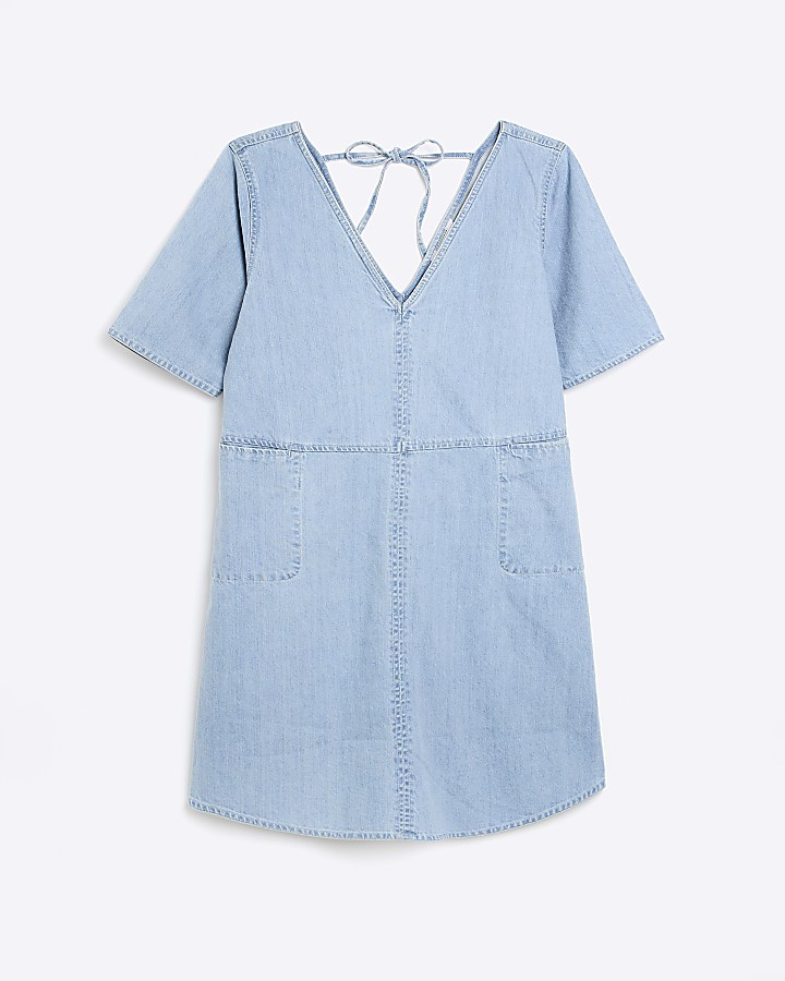 Blue denim short sleeve mini dress