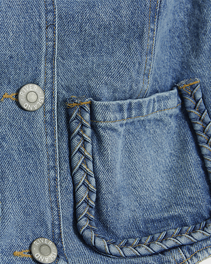 Blue plait detail denim waistcoat
