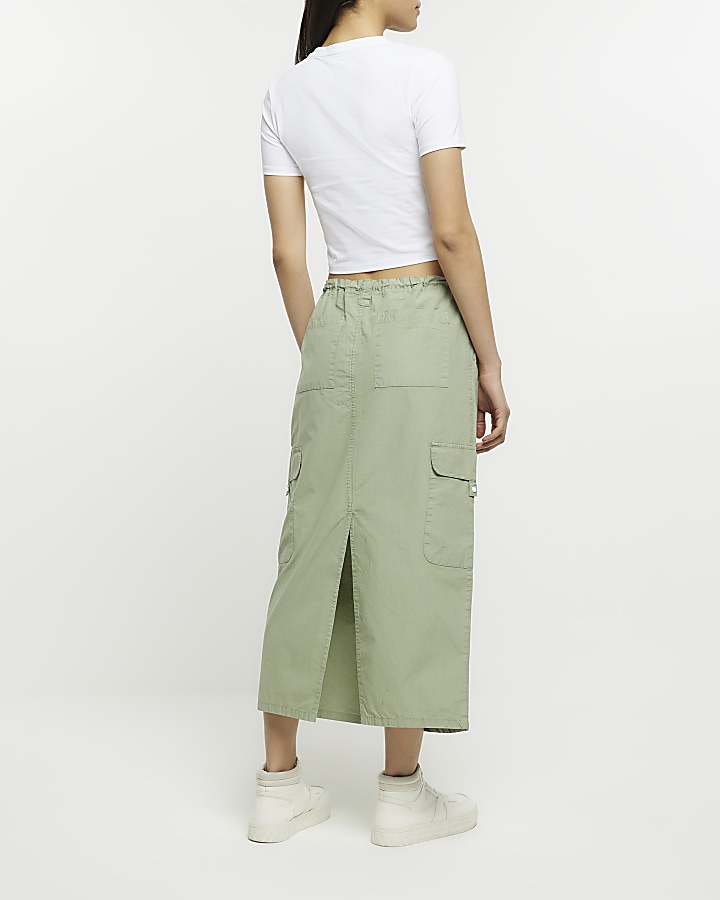 Green cargo maxi skirt