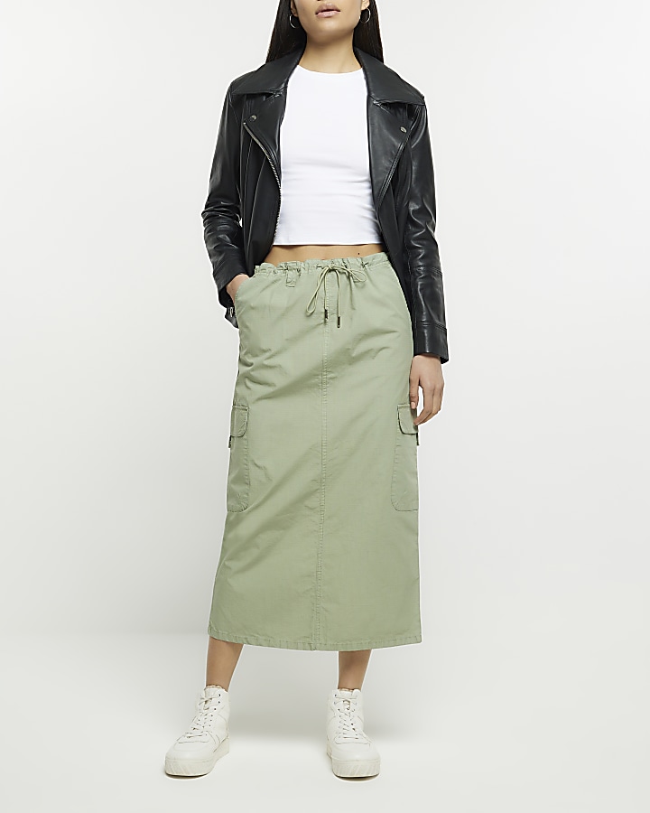 Green leather skirt river island sale