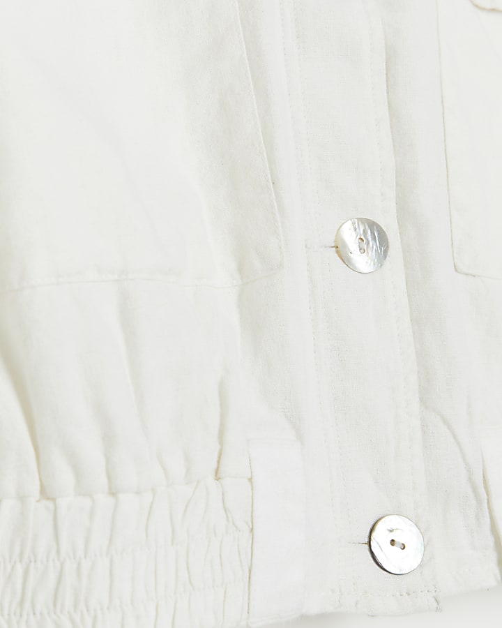 White linen blend crop jacket | River Island