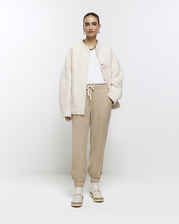 Beige lyocell cuffed joggers