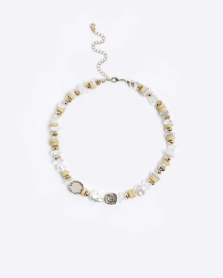 Gold pearl chain necklace