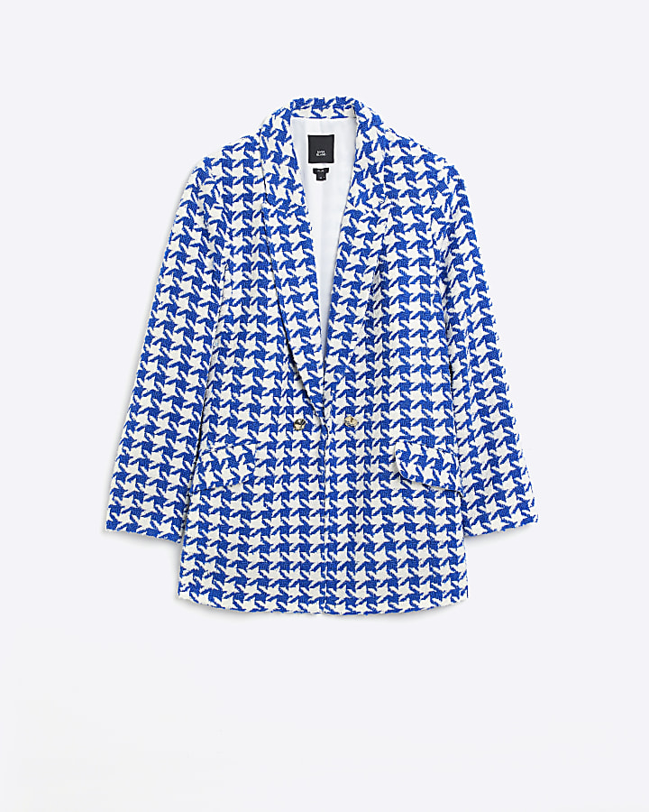 Plus blue dogtooth boucle blazer River Island