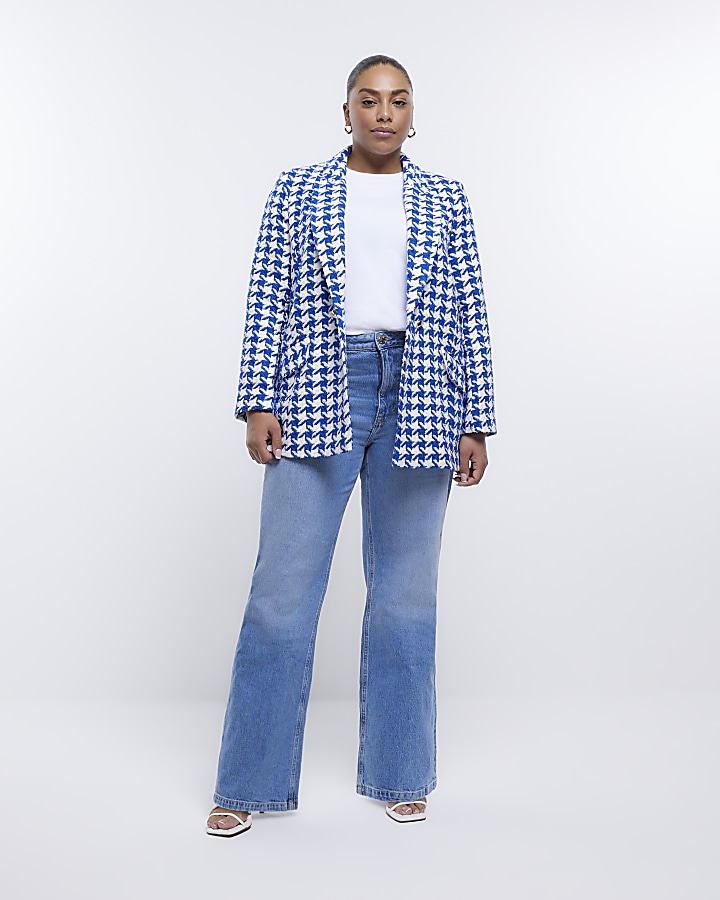 Plus blue dogtooth boucle blazer River Island
