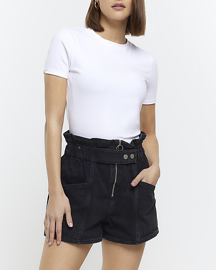 High waisted store black paperbag shorts