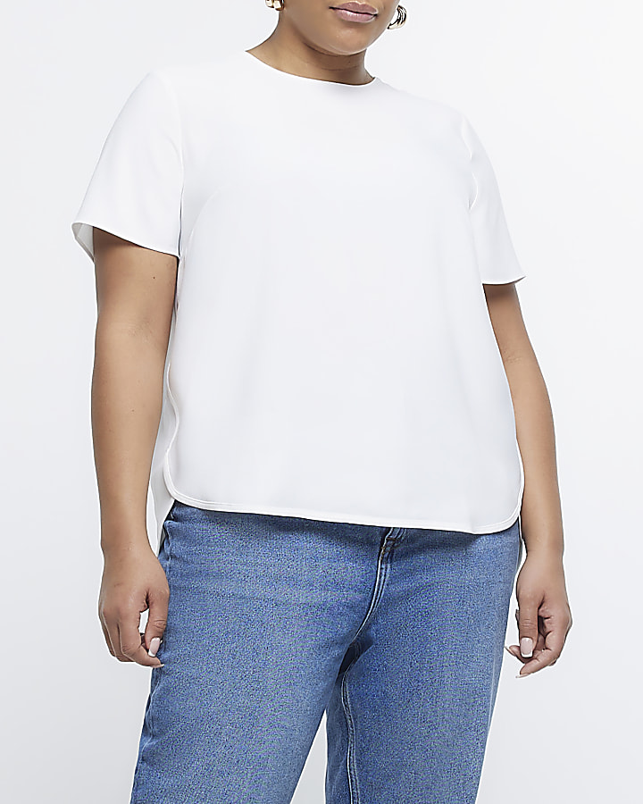 Plus white round neck t-shirt