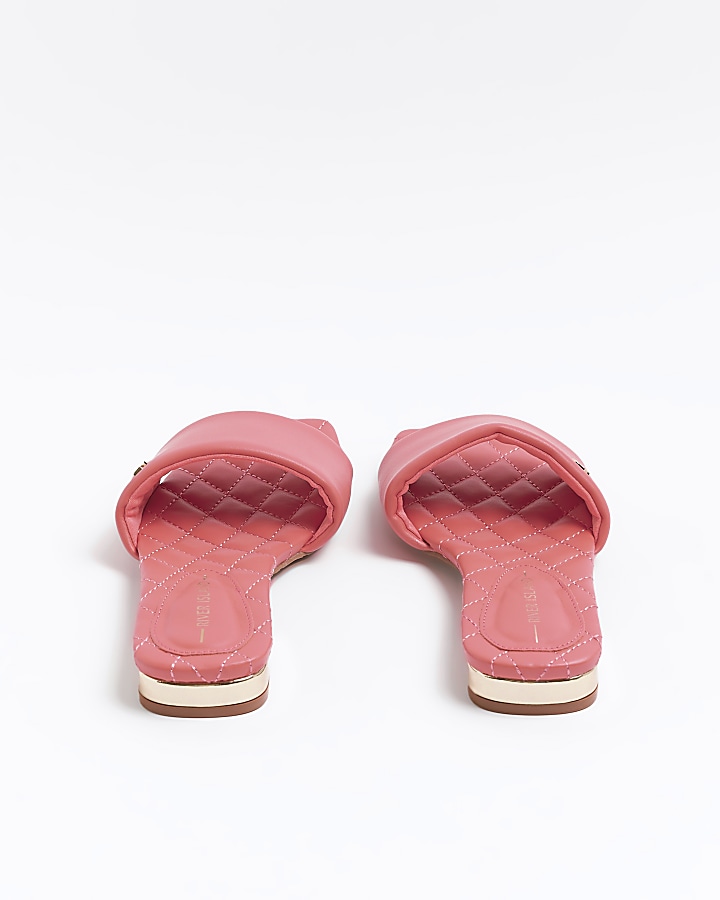 Coral red padded sliders | River Island