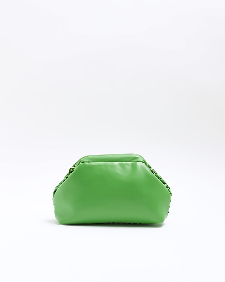 Green woven clutch bag