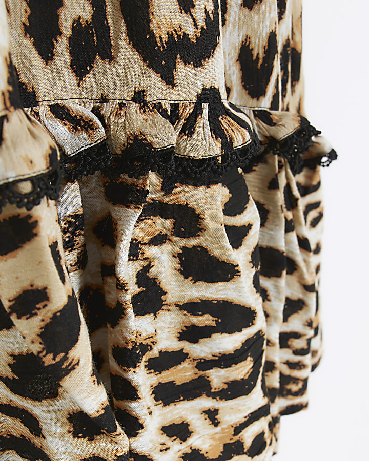Brown leopard print bardot mini dress