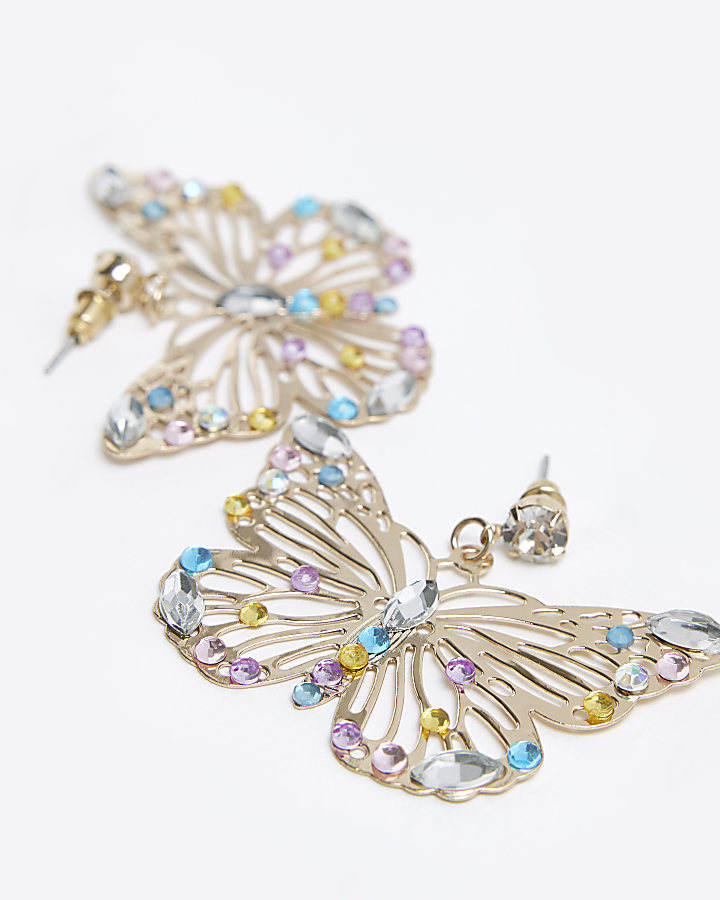 Gold Butterfly Diamante Earrings