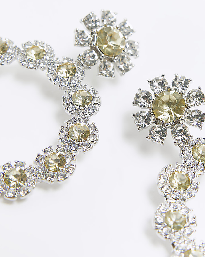 Yellow flower circle diamante earrings