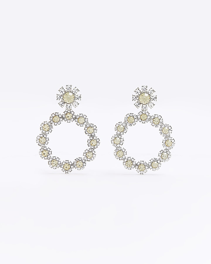 Yellow flower circle diamante earrings