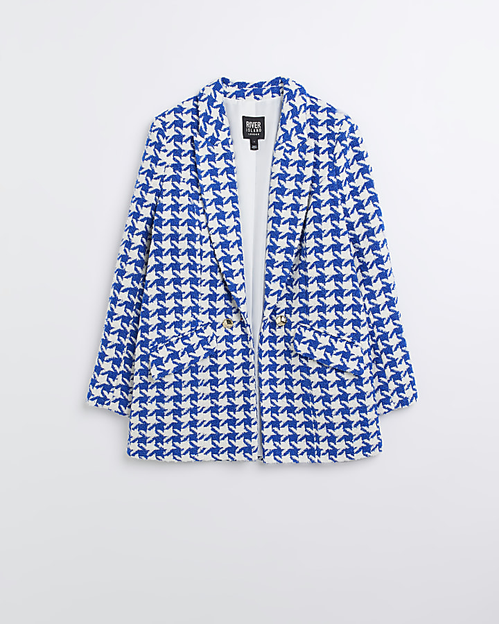Blue dogtooth boucle blazer River Island