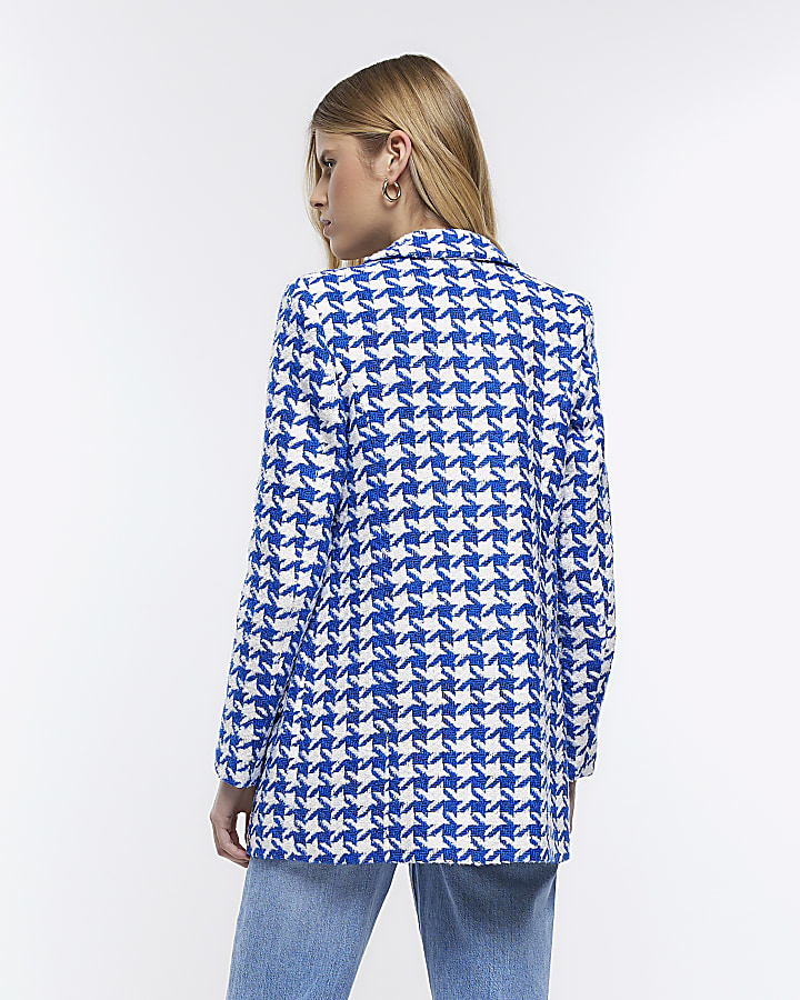 Blue dogtooth boucle blazer River Island