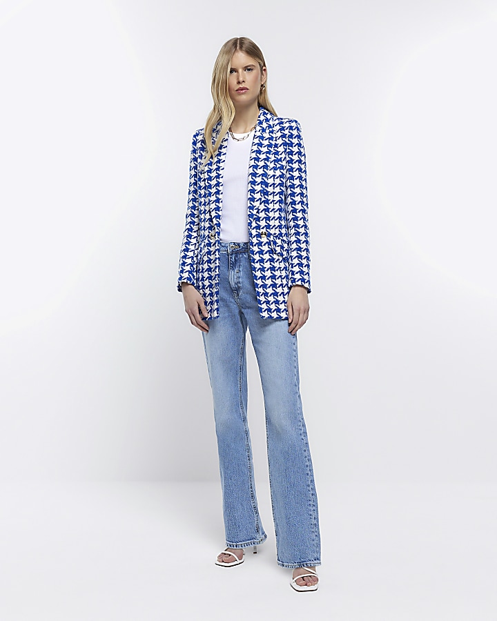 Blue dogtooth boucle blazer River Island