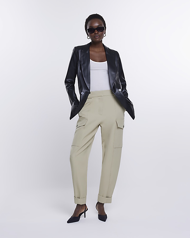 Khaki tapered cargo trousers