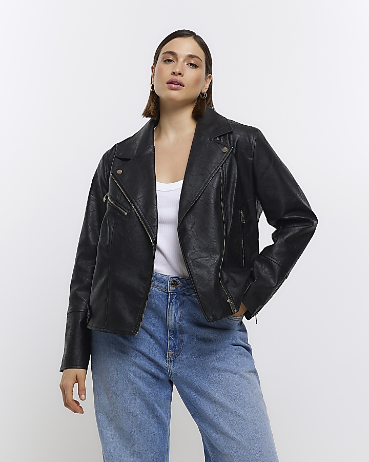 Plus Faux Leather Black Biker Jacket