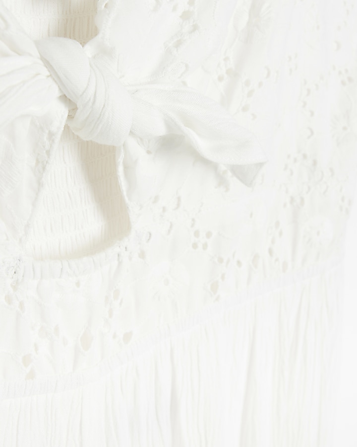 Cream tie front cut out jumpsuit River Island