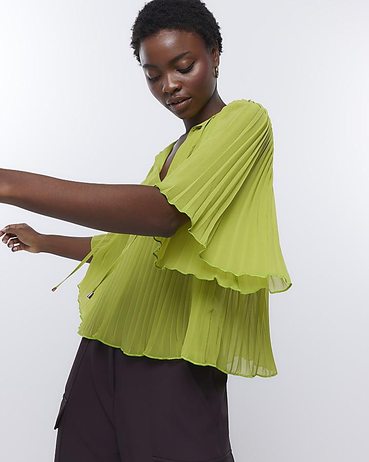 Lime pleated blouse