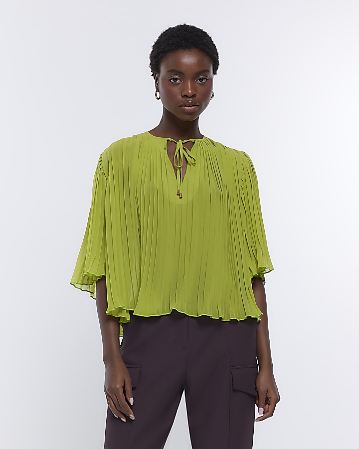 Lime pleated blouse