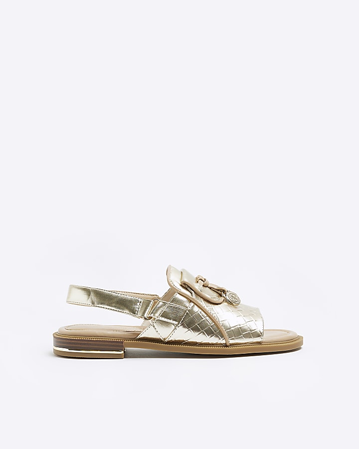 Gold sling back sandals River Island