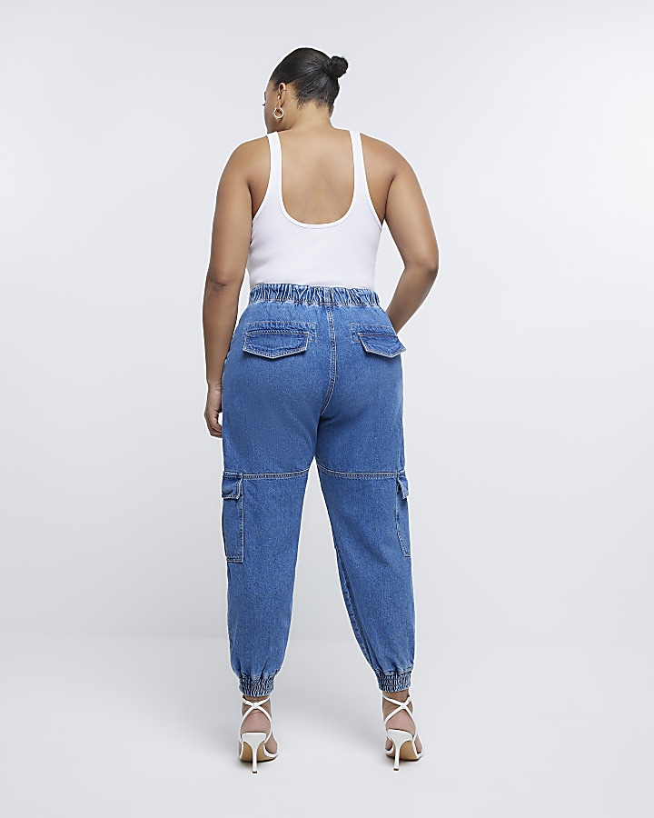 Plus blue high waisted cargo jeans