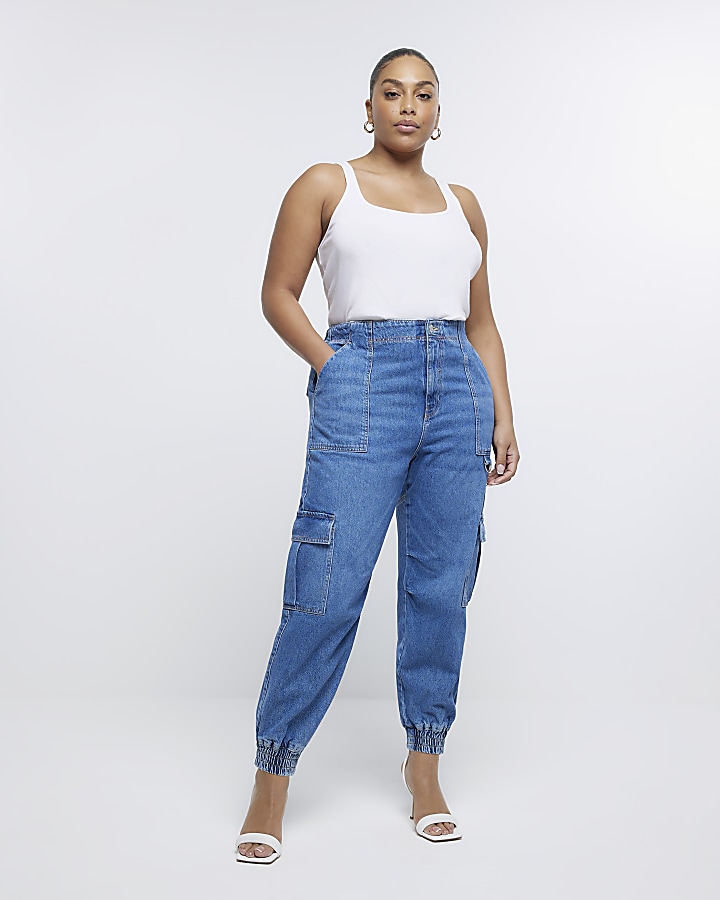 Plus blue high waisted cargo jeans