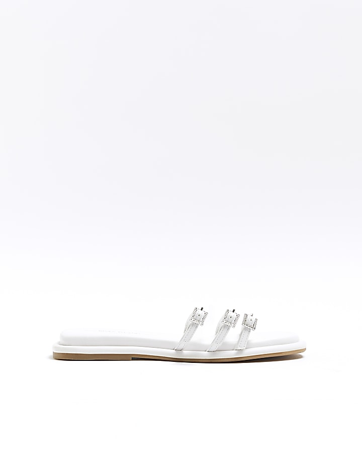 White buckle detail flat sandals