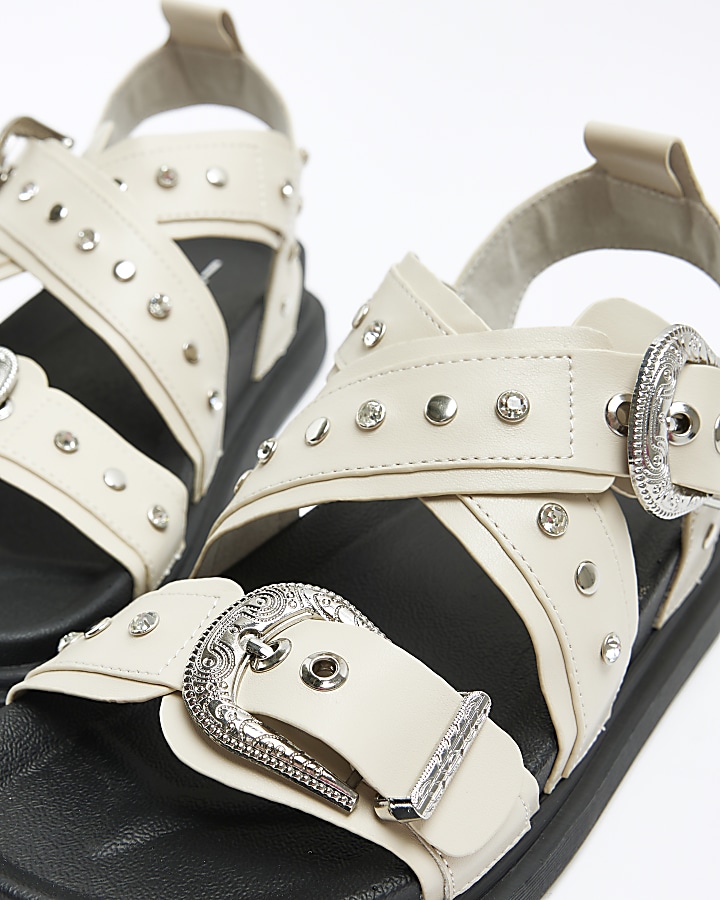 Cream studded buckle sandals