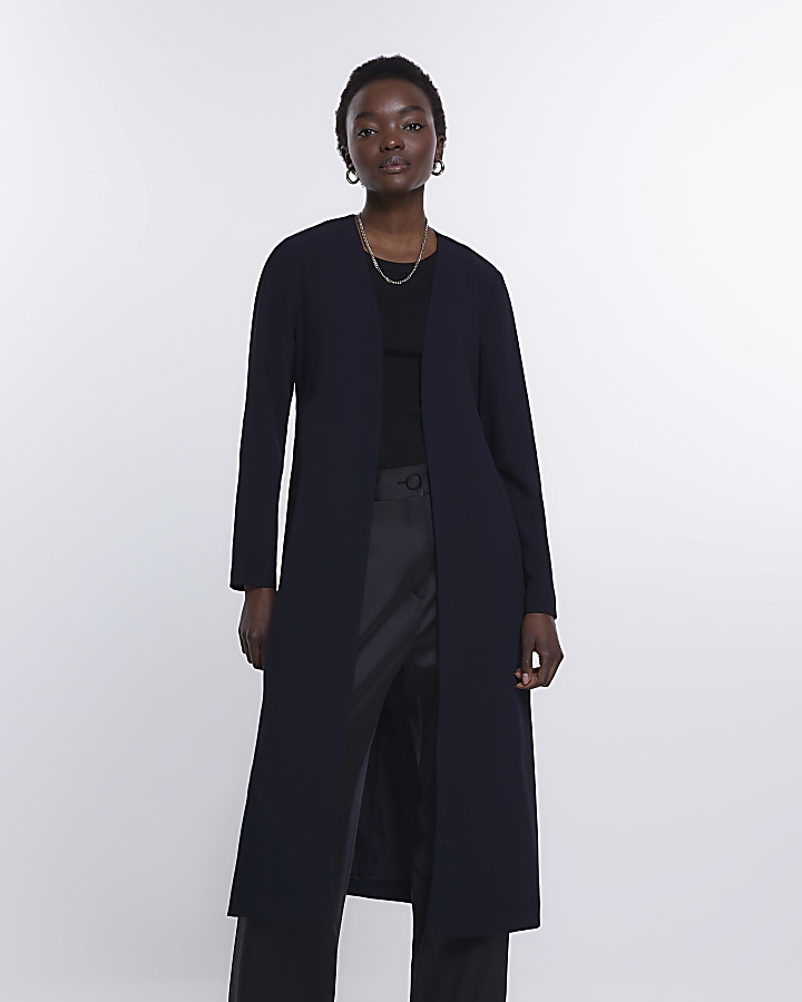 Black satin longline duster coat