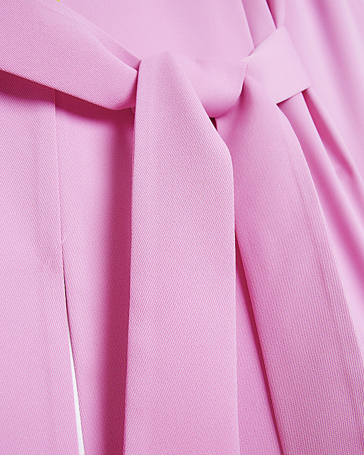 Pink satin tie waist duster coat