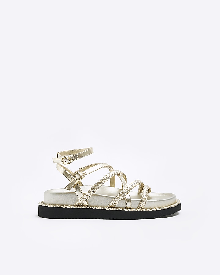 Gold rope flatform sandals River Island