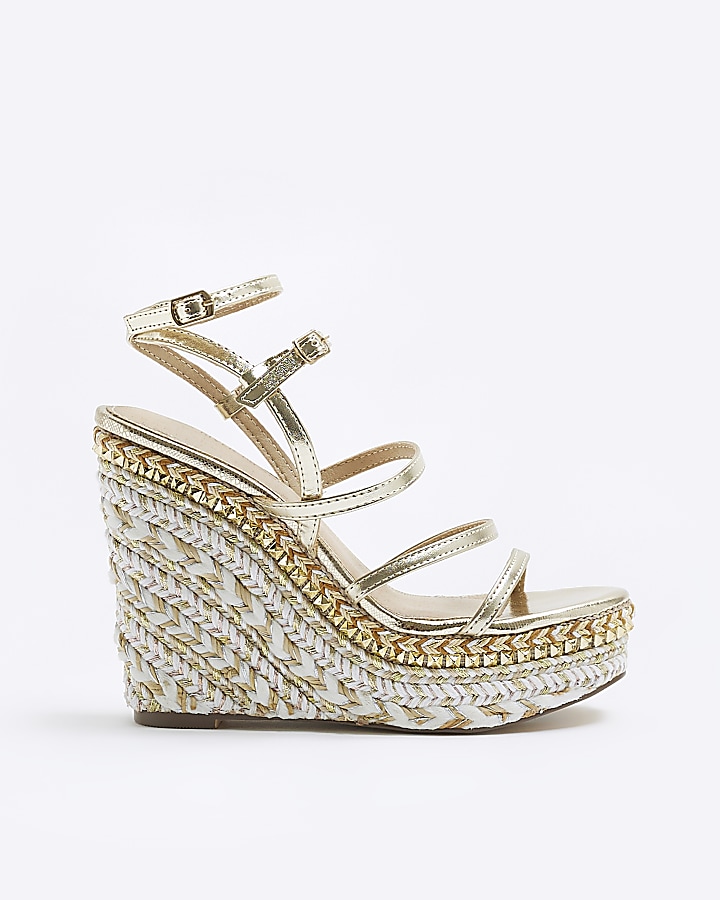 Gold strappy wedge sandals