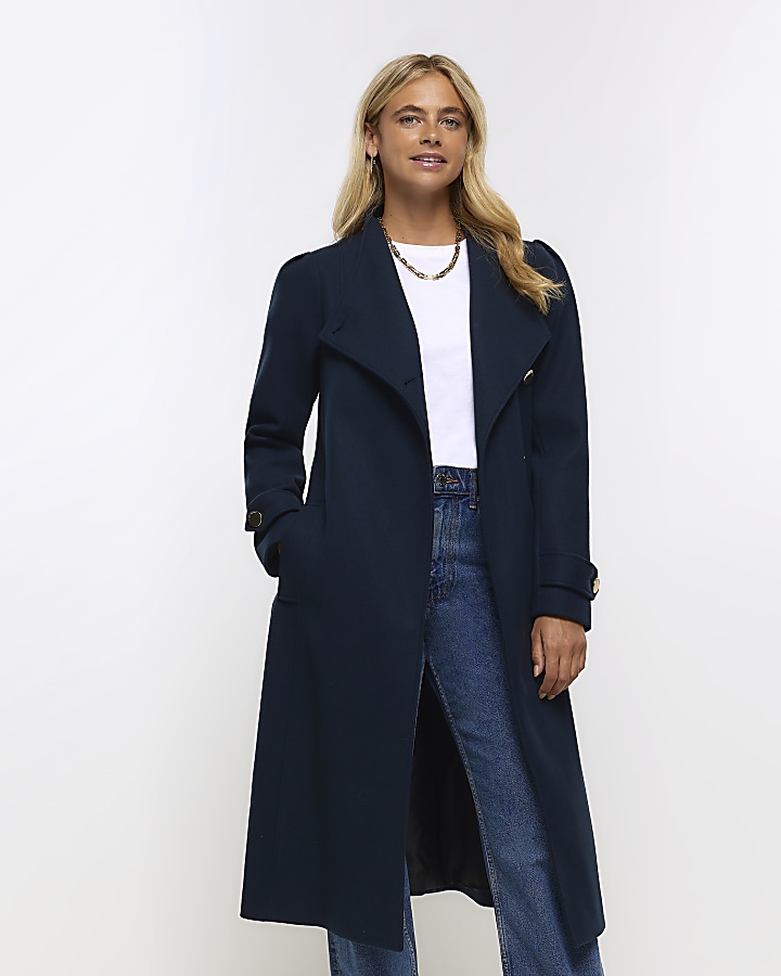 Navy belted wrap coat