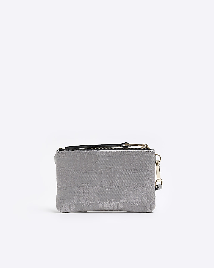 Grey jacquard zip pouch | River Island