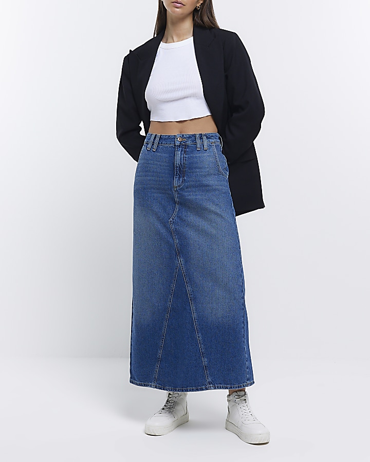 High waisted denim shop skirt river island