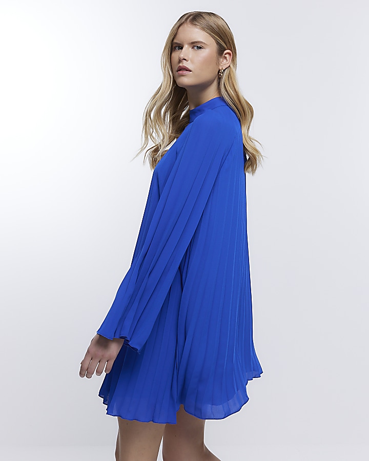 Blue long sleeve swing mini dress