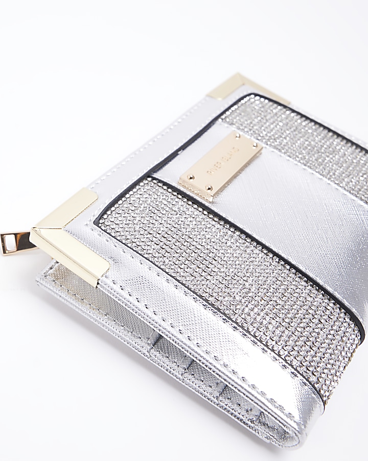 Silver diamante fold over purse