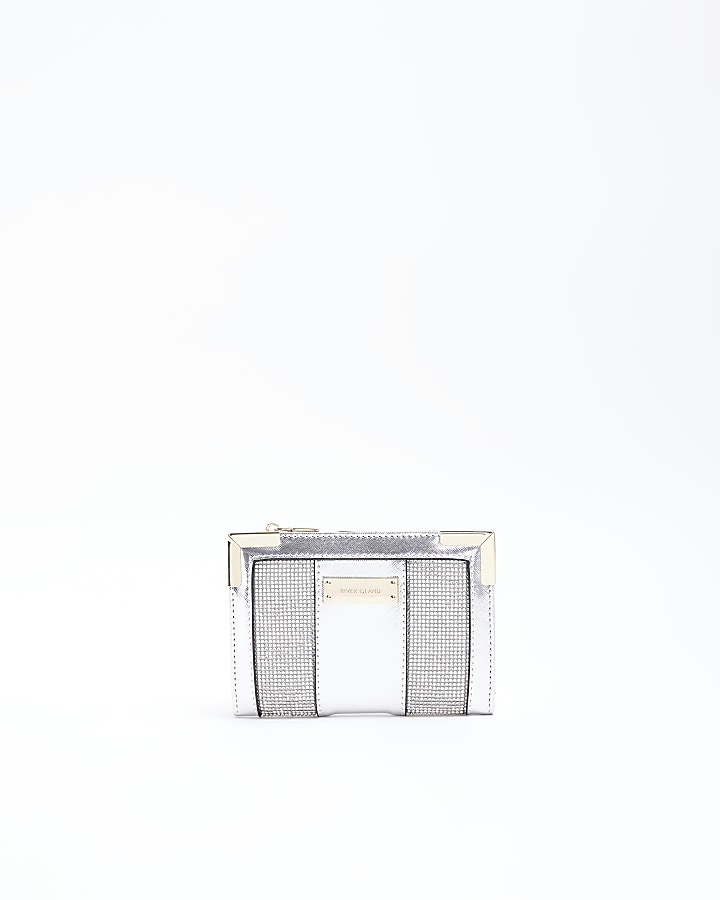 Silver diamante fold over purse