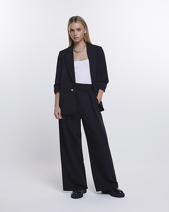 Petite black wide leg trousers